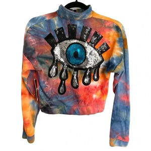 Tie Dye Crop Half Zip Sweatshirt Sequin Eye NWT S